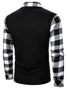 Polo à manches longues pour hommes, nouveau Design Patchwork 100%, Polo à contraste, avec fermeture éclair, à la mode - Product Image 3