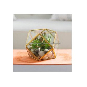 Terrario de cristal en forma octogonal con marco de metal acabado en oro rosa para la decoración del hogar y la boda - Product Image 2