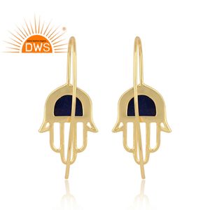 Boucles d'oreilles Lapis Lazuli bleues à facettes, pierres précieuses, Hamas, plaqué or 18k, crochet en argent, fabrication de bijoux, tendance 925 - Product Image 3