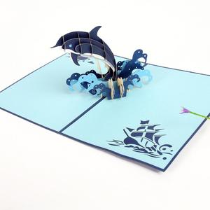 การ์ดอวยพร kirigami 1 3D ดอลฟินการ์ดป๊อปอัพสไตล์สัตว์กระดาษงานฝีมือกระดาษงานฝีมือ - Product Image 1