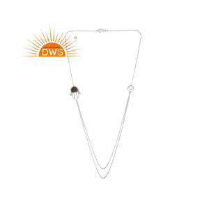 Natural Smoky Quartz Gemstone Necklace Wholesale Sterling Fine Silver Hamsa Hand Designer Chain Necklace Jewelry - Product Image 1