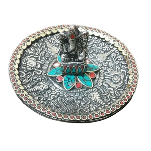 Expertly hand Made white metal Round Incense stick <b>Burner</b> with color stone mointed room aroma - Product Image 1