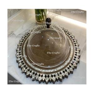 Plato de dulces de madera maciza y nácar con cúpula de vidrio para el hogar plato de chocolate decorativo con cúpula - Product Image 2