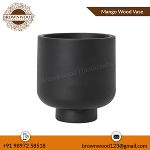 Factory Price Exclusive: Latest Arrival Matt Black Color Mango Wooden Handmade Footed <b>Vase</b> - Perfect for Home Decoration - Product Image 4