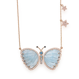 Cadena de oro amarillo de 14k con diamante de 18 pulgadas, colgante de mariposa de Aguamarina para tallado de zafiro y topacio, fabricante de joyería fina - Product Image 1