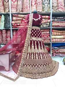 Lehenga Cholis-ropa de boda de terciopelo para trabajo pesado, colección al por mayor, precio barato, precio de fabricación, fábrica directa - Product Image 6