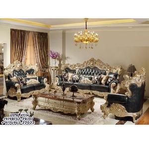 Juego de sofás tallados a mano para sala de estar, conjunto de sofás de madera maciza tallada a mano de lujo, de madera teca - Product Image 1