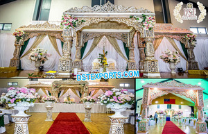 Mandap de mariage royal ouvert de style Marathi, décoration de scène de mariage Marathi, thème Rajasthani, mandap de mariage ouvert, vente aux États-Unis - Product Image 2