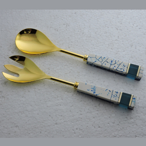 Cubiertos de acero inoxidable chapados en oro Cubiertos Mango de resina y ágata Herramientas de ensalada para cocina Accesorios de cocina - Product Image 2