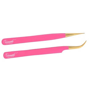 Pince à épiler d'extension de cils en acier inoxydable rose droite et incurvée de qualité supérieure - Product Image 4