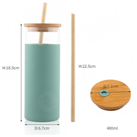Tasse à manche en Silicone Portable de haute qualité, couvercle en bambou, gobelet en verre, bouteille d'eau en verre, paille