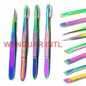 Pince à épiler pointue inclinée de précision outil d'extension de sourcils et de cils multicolore pince de beauté Instruments multi-couleurs - Product Image 1