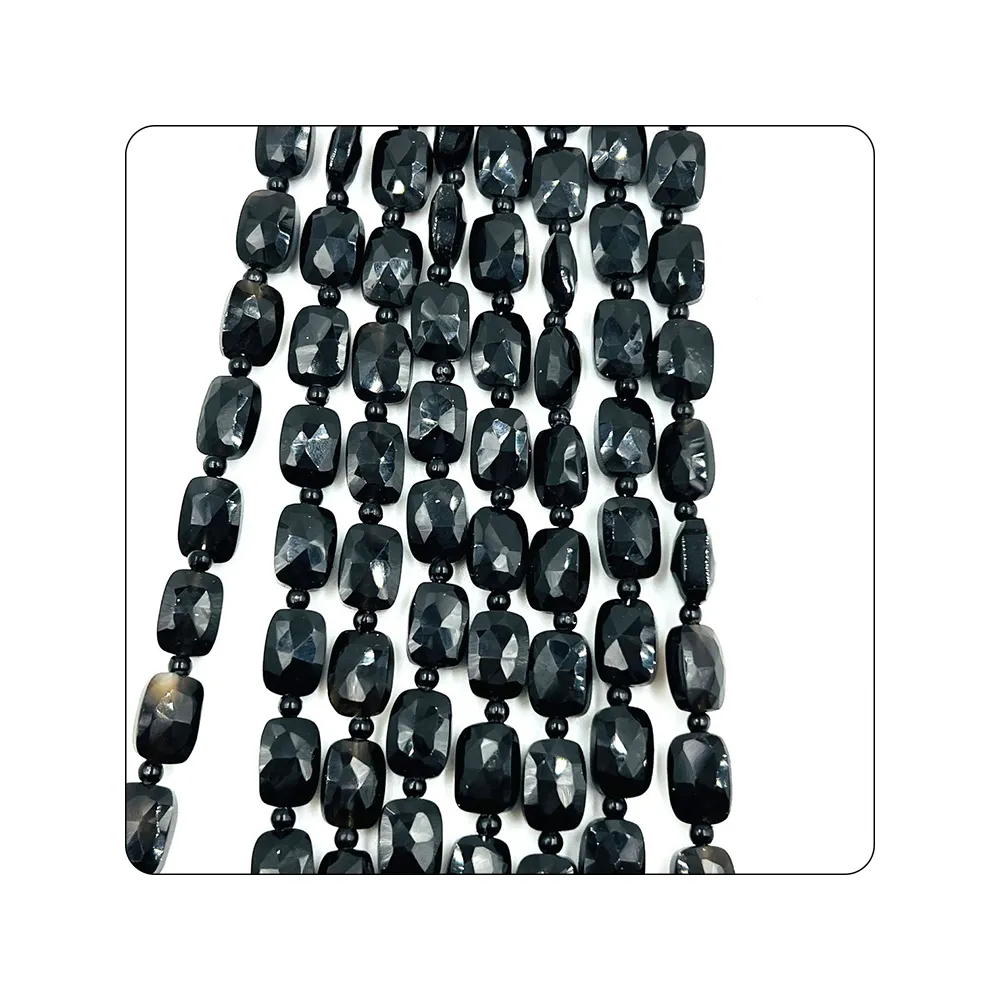 Заводская поставка, черный оникс, граненый прямоугольник, подушка в форме ювелирных изделий, бусы размером 7x9 мм 8, ожерелье, латунные украшения