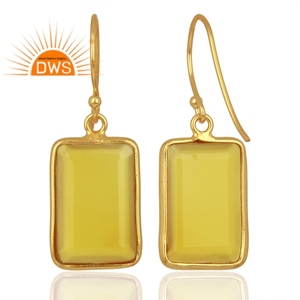 Yellow Chalcedony Gemstone Earring Square Designer Gold Plated 925 Silver Earring Women's Jewelry Supplier - Product Image 3