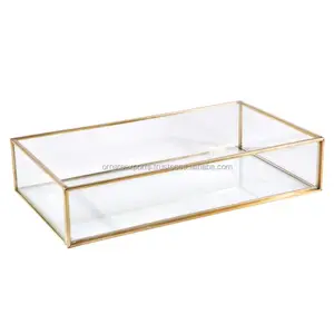 Hot Selling Rechteck Design Metall und Glas Gold Vanity Tray