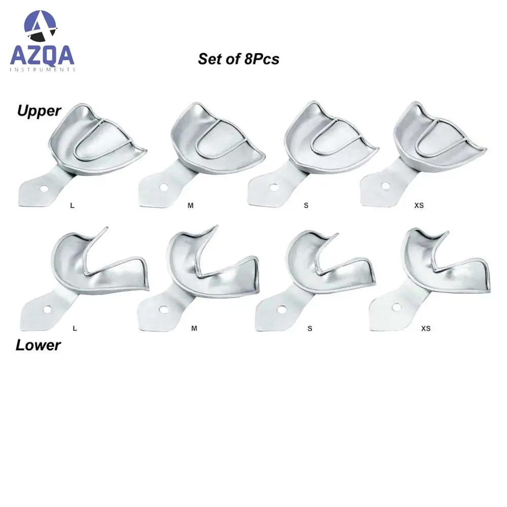 8 Pcs set of Stainless Steel Solid Full Denture Set Dental Upper Lower Stainless Steel Impression Tray With Hole