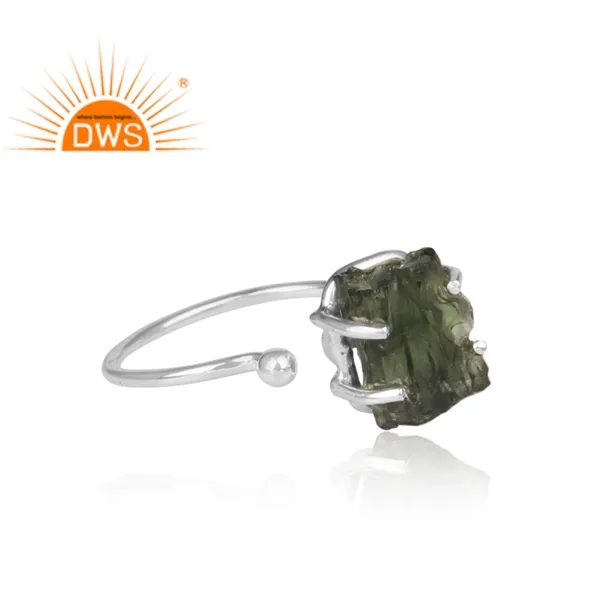 República Checa Raw Moldavite Gemstone Sterling Silver Anel Ajustável Jóias Para Natal Fornecedor