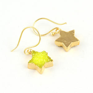 Mode simple personnalité chaude sucre jaune naturel druzy étoile forme goutte boucle d'oreille galvanoplastie meilleures ventes goutte boucle d'oreille - Product Image 5