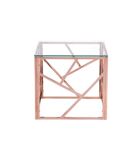 Table plaquée cuivre avec dessus en verre Table console de luxe en fer forgé artisanal avec élégant plateau en marbre blanc - Product Image 1