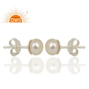 Nouveauté 2026 : Boucles d'oreilles clous en argent sterling fin avec perle naturelle pour femme - Fabricant de bijoux - Product Image 2