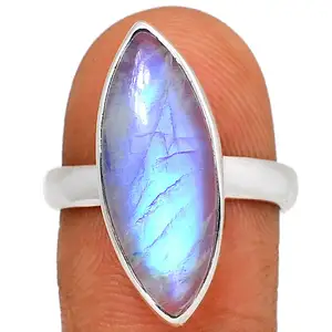 Real Blue Rainbow Moonstone Rings High Grade 925 Sterling Silver Material Handcrafted Jewellery For Ladies