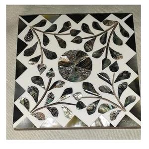 แผ่นรองแก้วแบบฝังทำจากเปลือกหอยงานหัตถกรรมแผ่นตกแต่งทำจากเรซินฝังมุก - Product Image 3