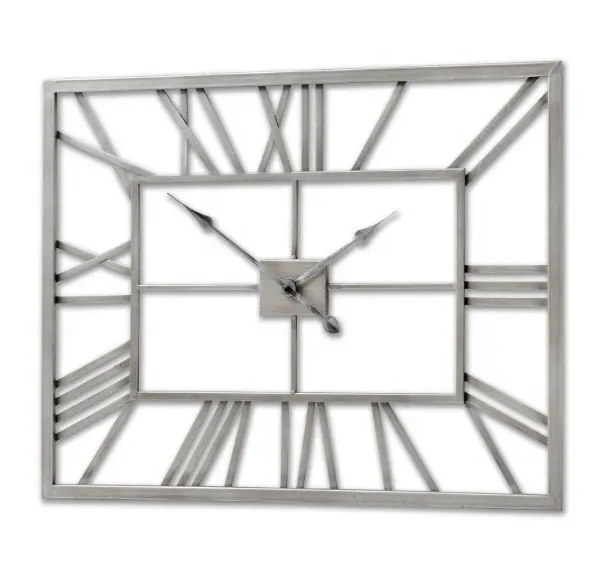Large modern silver analog skeleton wall clock