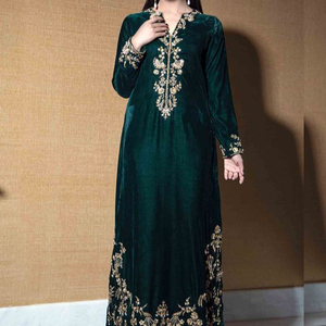 2024 último vestido largo Kameez bordado elegante con patrón Floral vestido de fiesta y boda de terciopelo de moda - Product Image 1