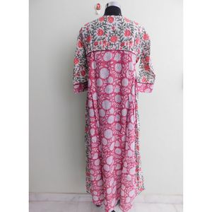 Tunique moderne en coton imprimé tunique faite à la main Double tissu avec cordon de serrage haut décontracté printemps Style indien longueur au sol naturel - Product Image 3