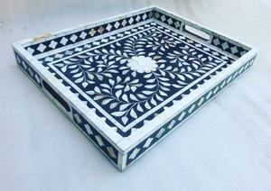 Bandeja Rectangular con Incrustaciones de Hueso de Diseño Geométrico, Perfecta para Servir en Casa, Hoteles y Restaurantes, Bandeja de Cocina con Incrustaciones de Hueso - Product Image 6