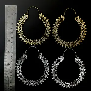 Boho Hoop küpe benzersiz hint Tribal pirinç ve gümüş büyük Spiral küpe etnik çingene tarzı el yapımı bildirimi takı