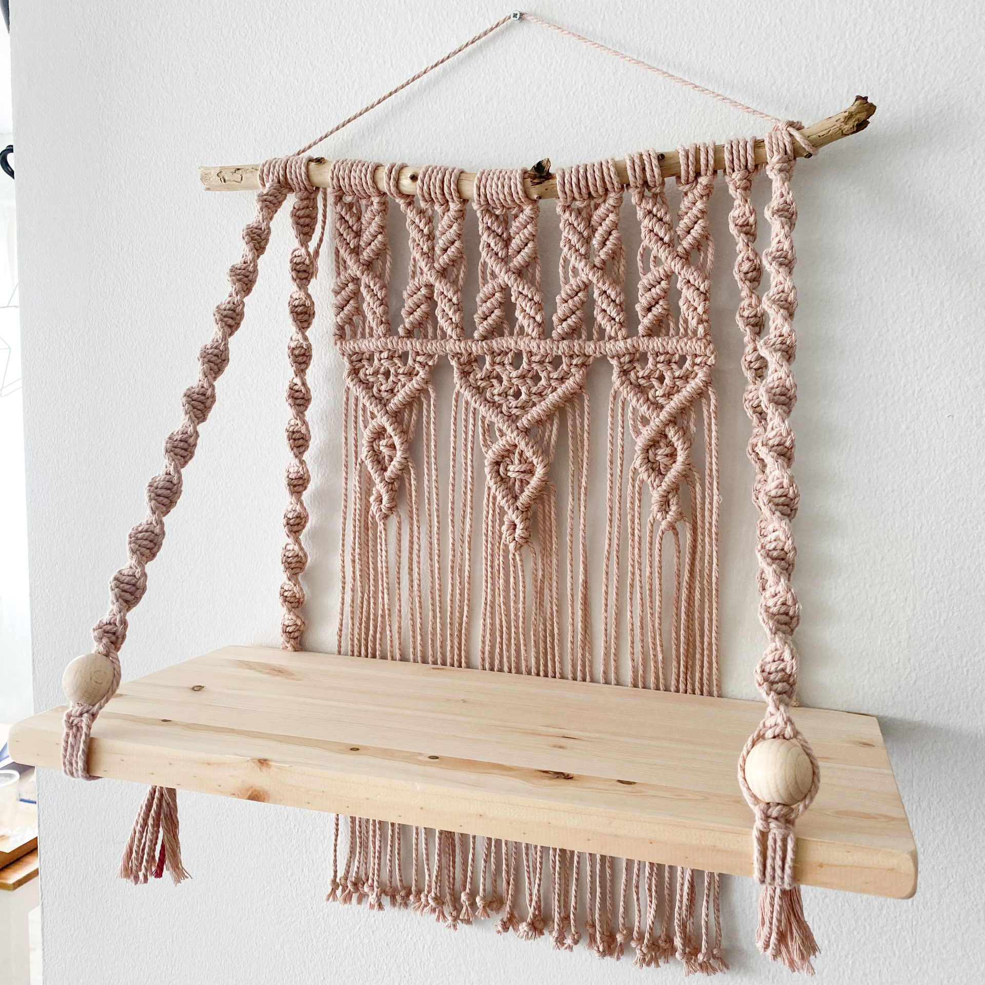 SUMGAR Mensola da parete in legno macramè, decorazione da parete bohémien, reali