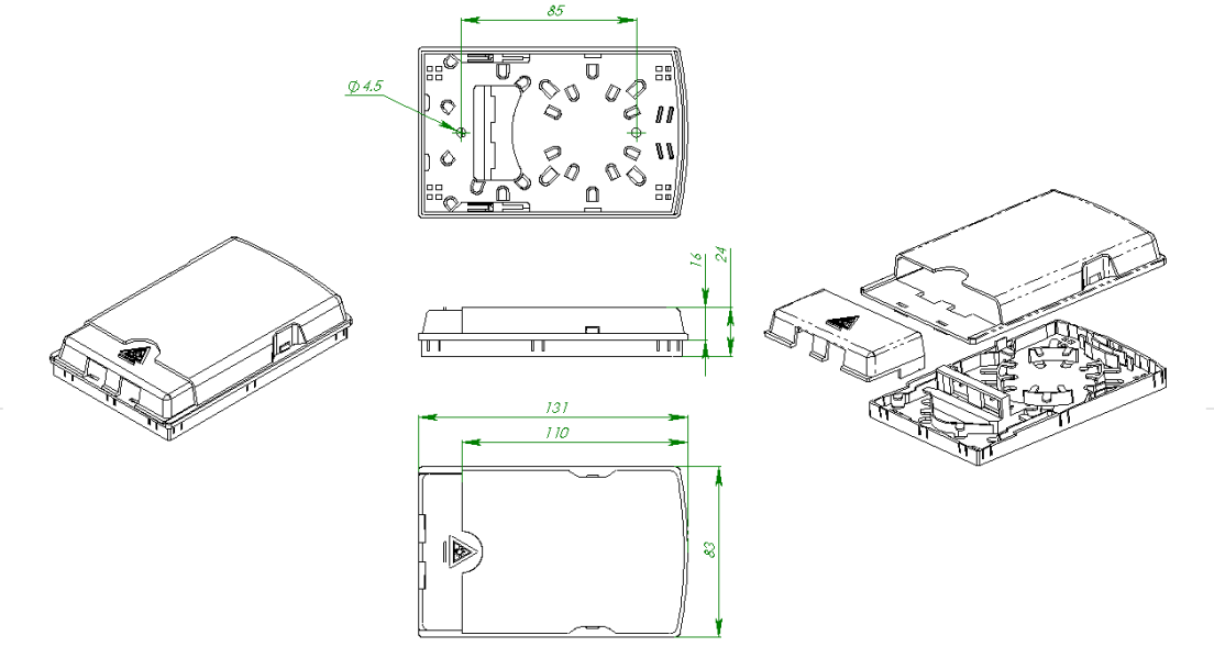 2 Ports FTTH Distribution Box Optical Telecommunication System Indoor Wall Mounted