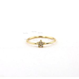Anillo de estrella de diamante de Color Natural SI Clarity, joyería minimalista de oro amarillo sólido de 14K para fiesta de boda o aniversario - Product Image 1