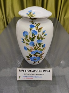 Exquisite Hand-Painted Aluminium Urn Brassworld India's <b>Funeral</b> <b>Supplies</b> with Human Design - Product Image 6