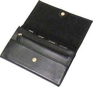 Noir meilleure qualité en cuir véritable Long RFID protégé portefeuille pour femmes bouton-poussoir fermeture avant poche zippée ADORA marque - Product Image 1