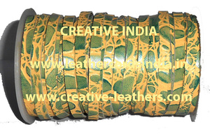 Brown Yellow Croco Leather Cords for Home Textiles Garments-Reptile Flat Leather String Waxed Finish High Tenacity - Product Image 2