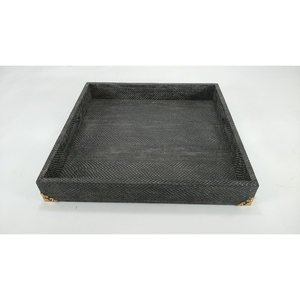 Bandeja Cuadrada para Servir, Hecha a Mano, con Bordes de Chapa de Madera, Diseño Faux Boa, Color Gris Claro, 0.45x0.45x0.065, Modelo 071, DAPHOCO Vietnam, para Té y Comida - Product Image 1