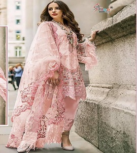 Ropa de fiesta formal de gasa, varios colores, azul, paquistaní e indio, 2023 - Product Image 4