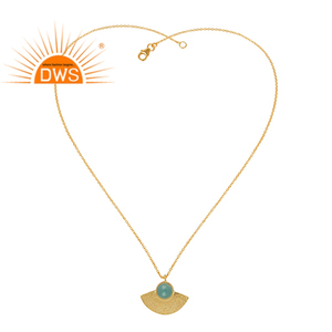Designer Texture Silver Gold Plated Pendant Necklace Aqua Chalcedony Gemstone Necklace Jewelry Wholesale - Product Image 1