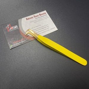Pince à épiler professionnelle professionnelle en acier durable jaune or avec logo personnalisé pince à épiler extension de cils pointe en fibre - Product Image 6