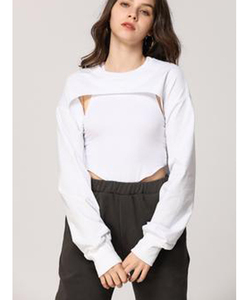 Sudadera de lana de algodón con busto abierto para mujer, 100% de lino, cuello redondo, patrón sólido teñido liso, tallas de primavera, corto con forro - Product Image 4