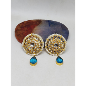 Boucles d'oreilles en pierre kundan en laiton plaqué or pour filles et femmes, nouveau styliste indien tendance - Product Image 2