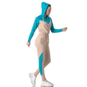 Women Latest Design Solid Color Block Guaranteed Fabric Long Sleeve Zipper Hoodie With <b>Matching</b> <b>Joggers</b> Trousers - Product Image 2