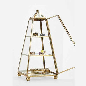 Boîte à bijoux en laiton à 3 niveaux faite à la main, design luxueux en métal et en verre, vente chaude à bas prix - Product Image 4