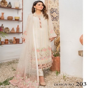 Derniers costumes Shalwar Kameez de haute qualité pour femmes Robe en mousseline de soie brodée de style indien pour les fêtes - Product Image 1