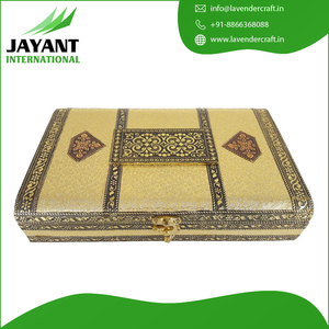 Big Rectangle Golden Rexine Finish, <b>Wooden</b> Handmade Rajwadi <b>Wooden</b> Gift <b>Box</b> - Product Image 2