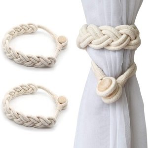 YUJIN 2 Pack tieback per tende intrecciate magnetiche Boho Rope drappeggi con fibbia in legno resistente - Product Image 1