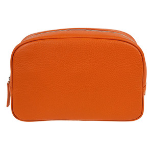 Bolsa de cosméticos de cuero puro de alta calidad, bolsa con 1 compartimiento con cremallera para sujetar accesorios cosméticos en Color naranja al mejor precio del mercado - Product Image 1
