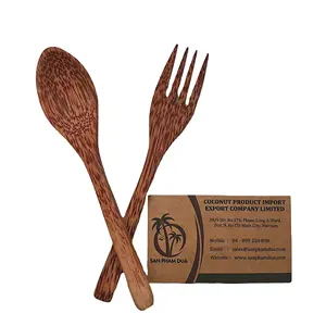 Coco eco-Juego de vajilla de madera, set de cubertería con cuchara, cuchillo, tenedor, ecológico, con carcasa de Coco Natural desechable